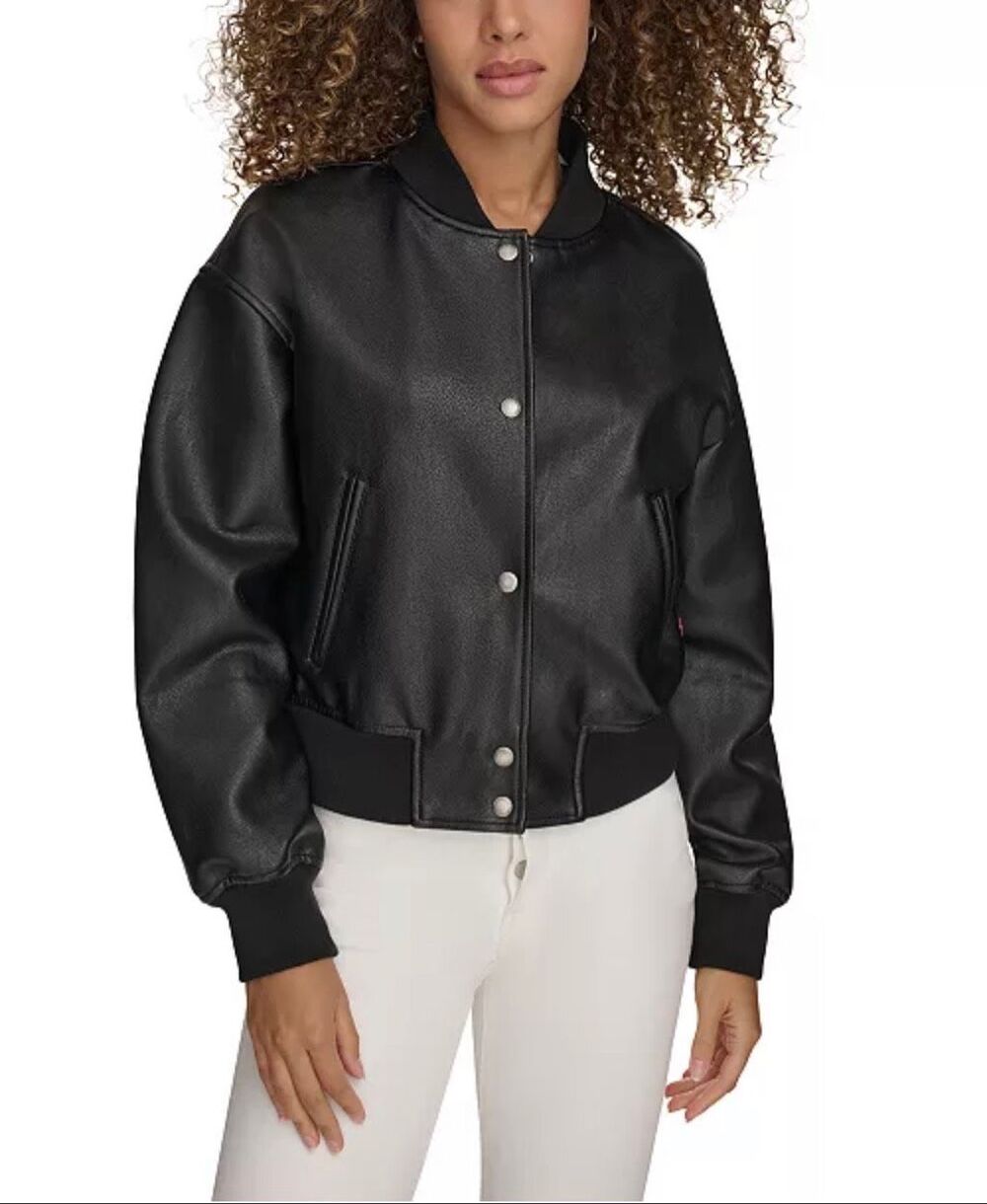 Levi’s Relaxed Classic Faux Leather Varsity Bomber Jacket Black Large